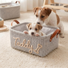 Personalized Dog Cat Pet Rectangle Toy Basket – Corduroy Pet Organizer with Name HA75 921704