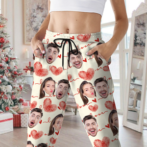 Custom Couple Photo With Heart Pattern Sweatpants HA75 892638