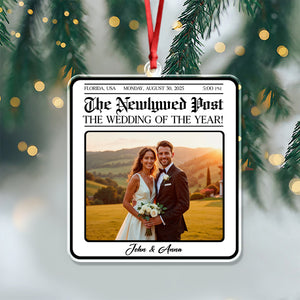 Custom Photo The Newspaper Newlywed Post Acrylic Ornament Christmas Gift For Couples, Husband, Wife HO82 894832