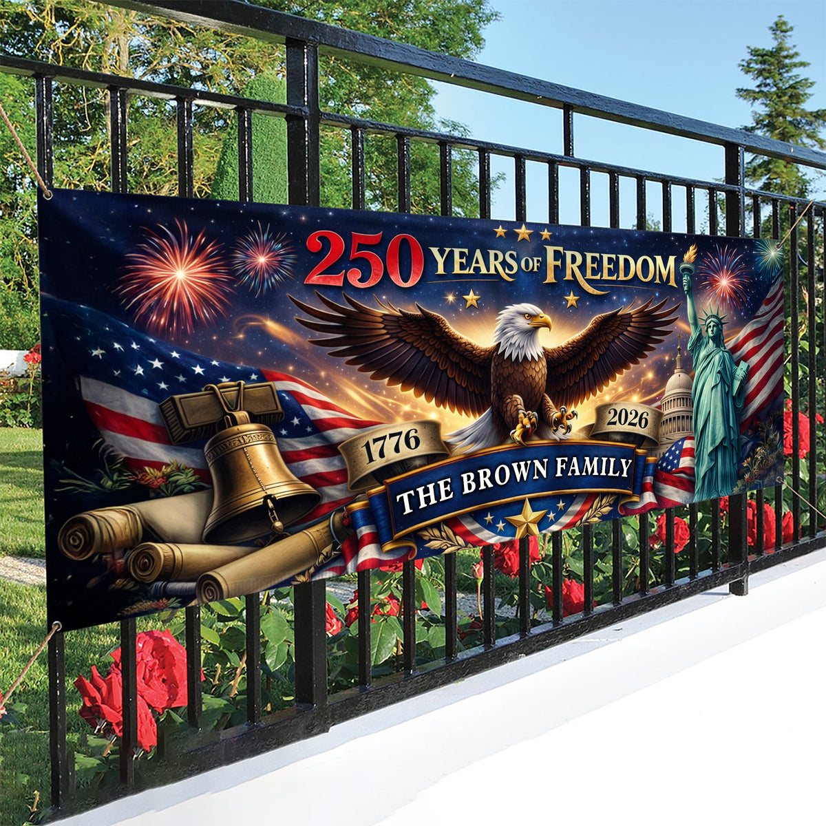 Custom Family Name 250 Years Of Freedom 1776-2026 Eagle Banner HO82 902084