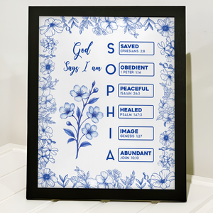 God Says I Am Name Letter In Bible Toile De Jouy Style - Personalized Picture Frame CH07 896820