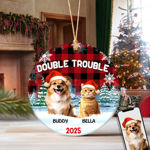 Custom Dog And Cat Photo Double Trouble Ceramic Ornament Gift For Dog Cat Lover HO82 894644