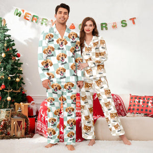 Custom Dog Cat Face Gingham Pattern Pajamas For Dog Cat Lovers LM32 897259