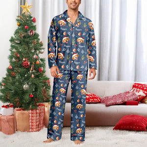 Custom Photo Santa Claus Pine Tree Snowflakes Long Pajamas LM32 895635
