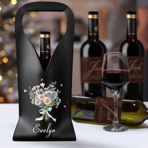 Custom Name Birthmonth Flower - Personalized Leather Wine Bag HA75 892914