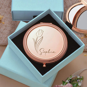 Custom Name Bridesmaids Flower Engraved Pocket Makeup Mirror LM32 893891