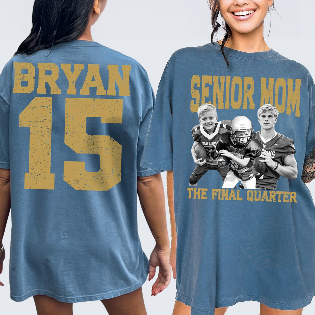 Custom Senior Dad Mom Football Shirt, Personalized Photo Tee with Name & Number Back, The Final Quarter, Class of 2027 Gift HO82 903214