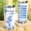 Custom Name Letter And Flower Toile De Jouy Style God Says I Am Fat Tumbler LM32 895357