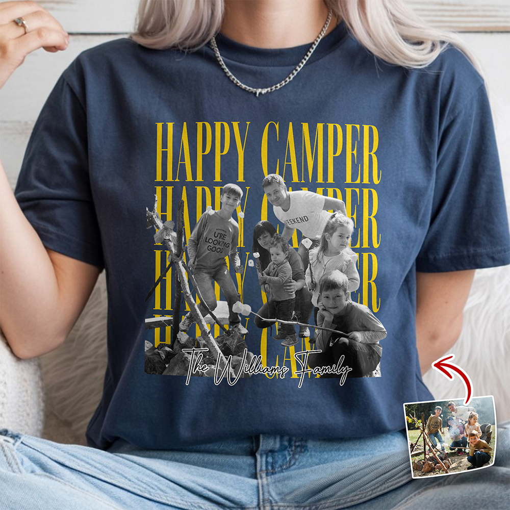 Custom Family Photo Vintage Happy Camper Comfort Shirt - Personalized Family Camping Gift TH10 170153