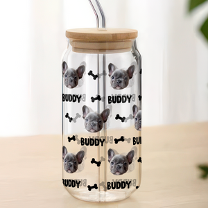 Custom Dog Cat Photo With Bone Icon For Pet Lover Glass Can With Lid TH10 892623