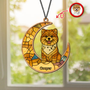 Custom Dog Photo Glass Effect Dog On The Moon Suncatcher LM32 895419
