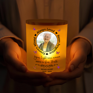 Custom Photo Always In Our Thoughts Memorial Glass Jar With LED Candle HO82 893822