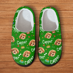 Custom Photo With Paw And Bowl Pattern Dog Cat Plush Slippers HO82 900304