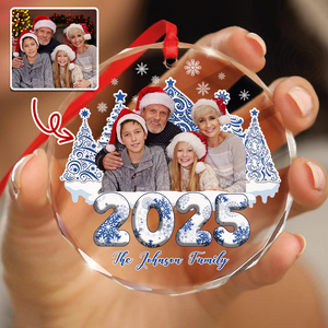 Custom Photo 3D Effect Family Toile De Jouy Christmas Trees For Family Glass Ornament LM32 895063