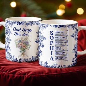 Custom Name Letter God Says I Am Flower Toile De Jouy Style Print Full Mug LM32 895391