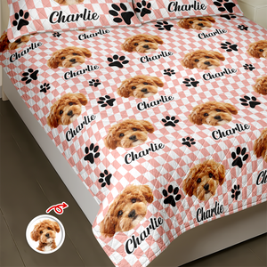 Custom Face Dog Cat Checkerboard Pattern Quilt Bedding Set HA75 898246