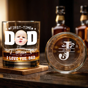 Custom Photo First Time To Be Dad Monogram Letter Engraved Whiskey Glass LM32 893551