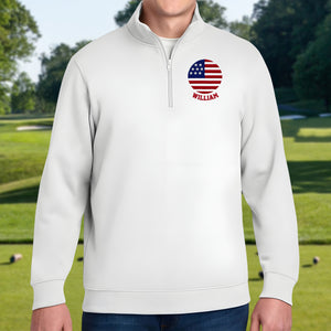Personalized Name US Flag Embroidered Quarter Zip Sweater, Unique Enthusiast Gift HA75 898634