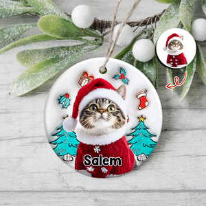 Custom Photo Cat I Am Santa 3D Inflated Effect Ceramic Ornament Personalized Gift For Cat Lovers HO82 894710