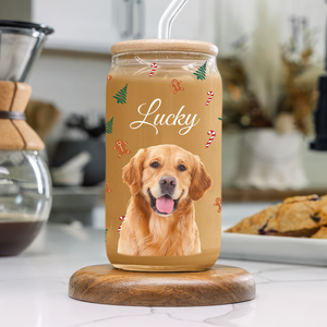 Custom Photo Dog With Snow Glass Can With Lid For Dog Lovers CH07 899106