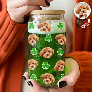 Custom Photo With Shamrock Leaf Glass Can With Lid TH10 898055