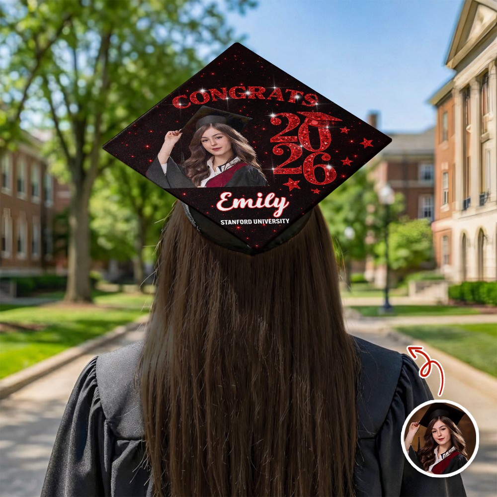 Custom Photo Congrats Graduate Class Of 2026 Glitter Cap Topper HO82 901878