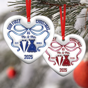 Mr And Mrs Blue - Personalized 3D Inflated Effect Heart Shaped Ceramic Ornament LM32 895379
