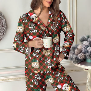 Custom Cat Face Cute Best Cat Dad Ever Christmas Pajamas LM32 895751