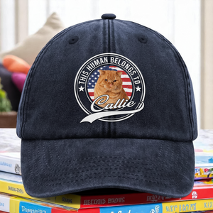 Custom Photo Human Belongs To Dog Cat Pet Washed Denim Baseball Cap HA75 892464