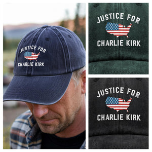 Justice For Charlie Kirk Washed Denim Baseball Cap LM32 65465