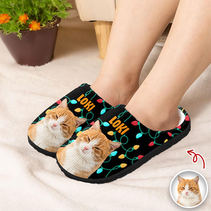 Custom Photo Cat Christmas Lights Slippers Unique Funny Gift HA75 897694