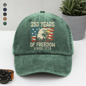 250 Years Of Freedom Since 1776 USA Bald Eagle America Flag Washed Denim Baseball Cap HA75 897380