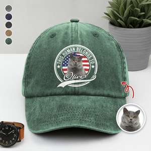 Custom Photo Human Belongs To Cat Washed Denim Baseball Cap HA75 897230