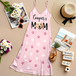 Custom Dog Photo - Dog's Mom Women's V-Neck Cami Maxi Dress HA75 892244