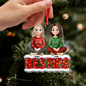 Snowy Brick Wall Besties Sisters Personalized Gift For Christmas Acrylic Ornament LM32 895947