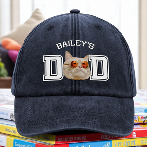 Custom Photo Dog Cat Dad Washed Denim Baseball Cap HA75 892466