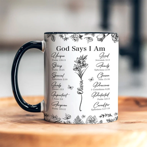 God Says You Are Christian Gift Toile De Jouy Birth Flower Accent Mug HO82 894650