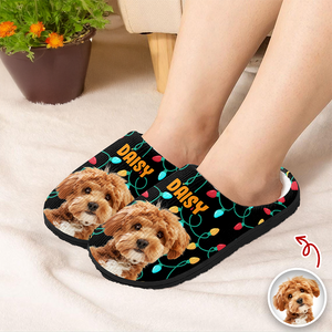 Custom Photo Dog Cat Christmas Lights Slippers Unique Funny Gift HA75 897482