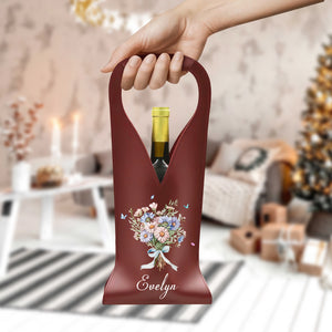 Custom Name Birthmonth Flower - Personalized Leather Wine Bag HA75 892914