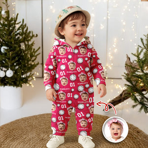 Custom Face Photo And Name Baseball Pattern Onesie Pajamas HO82 894966