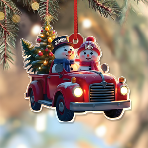 Personalized Couple Snowman Red Truck Couple Acrylic Ornament HA75 897584