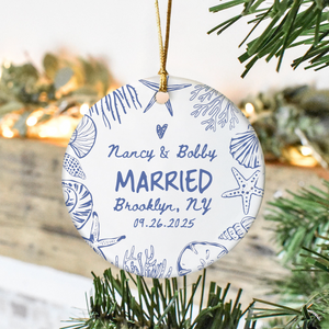 Personalized Beach Engaged Ceramic Ornament Gift For Newly Engaged LM32 895517