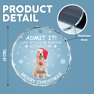 Custom Dog Cat Photo Life Would Be Boring Without Me Circle Glass Ornament CH07 896266