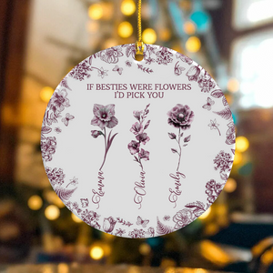 Custom Toile de Jouy Birth Flower - Personalized Ceramic Ornament Gift For Sister Besties BFF HO82 894472