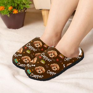 Custom Photo With Paw And Bowl Pattern Dog Cat Plush Slippers HO82 900304