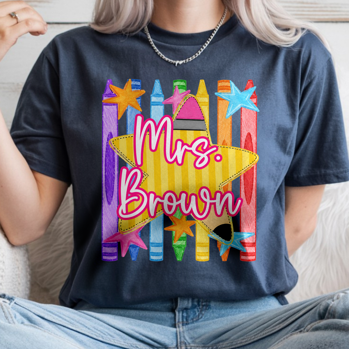 Custom Name Pencil Crayons Teacher Back To School Comfort Shirt CH07 911922