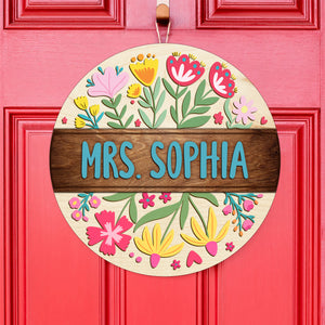 Custom Teacher Name With Floral Layer Doorsign, Back To School Gift HO82 894302
