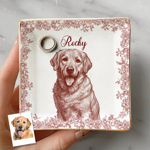 Custom Photo Dog Cat Toile De Jouy Style Jewelry Dish HA75 898320