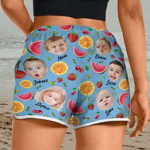 Custom Cute Kid Face Watercolor Tropical Summery Women's Beach Short CH07 895830