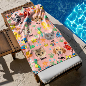 Custom Photo Cute Pet Face Watercolor Sea Creatures Summery Beach Towels CH07 896040
